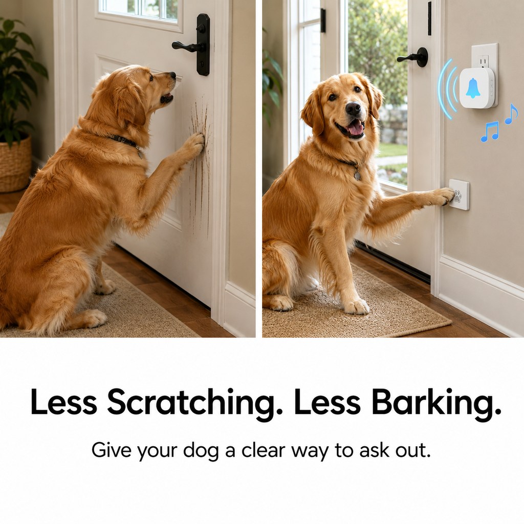 Ortekor Wireless Dog Doorbell for Potty Training - Self-Powered Paw Button & Plug-In Chime to Help Dogs Ask to Go Outside