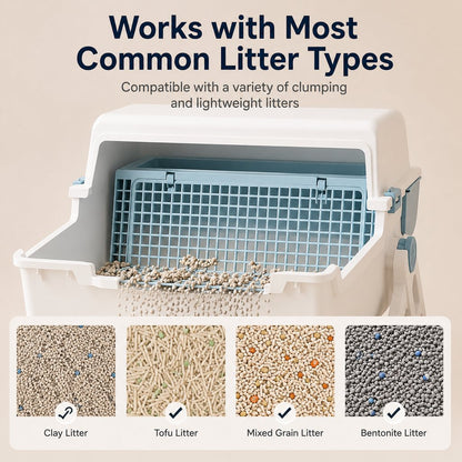 Ortekor Semi-Automatic Cat Litter Box for Indoor Cats - Open Entry Flip-to-Sift Design for Easier Cleanup