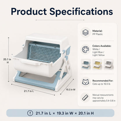 Ortekor Semi-Automatic Cat Litter Box for Indoor Cats - Open Entry Flip-to-Sift Design for Easier Cleanup