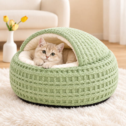 Ortekor Calming Semi-Enclosed Cat Bed for Cozy Sleep, Soft Warm Cave Bed for Indoor Cats & Small Pets