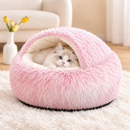 Ortekor Calming Semi-Enclosed Cat Bed for Cozy Sleep, Soft Warm Cave Bed for Indoor Cats & Small Pets