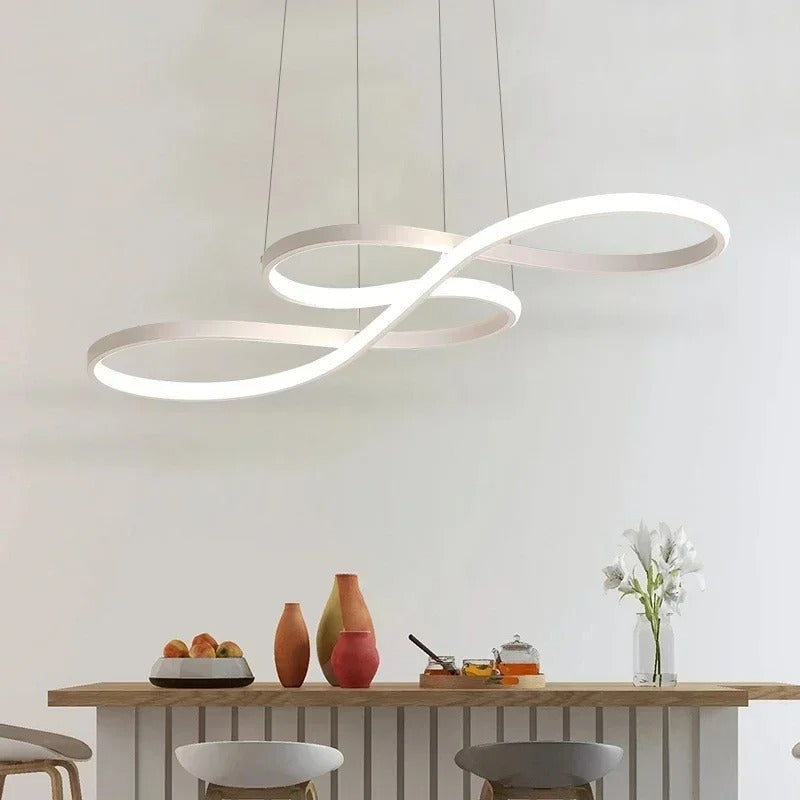 Modern Circle Hanging Fixture with Remote Dimming for Dining Room & Kitchen Island Adjustable Height 47 in Black White Gold Finish Contempor