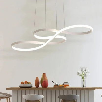 Modern Circle Hanging Fixture with Remote Dimming for Dining Room & Kitchen Island Adjustable Height 47 in Black White Gold Finish Contempor