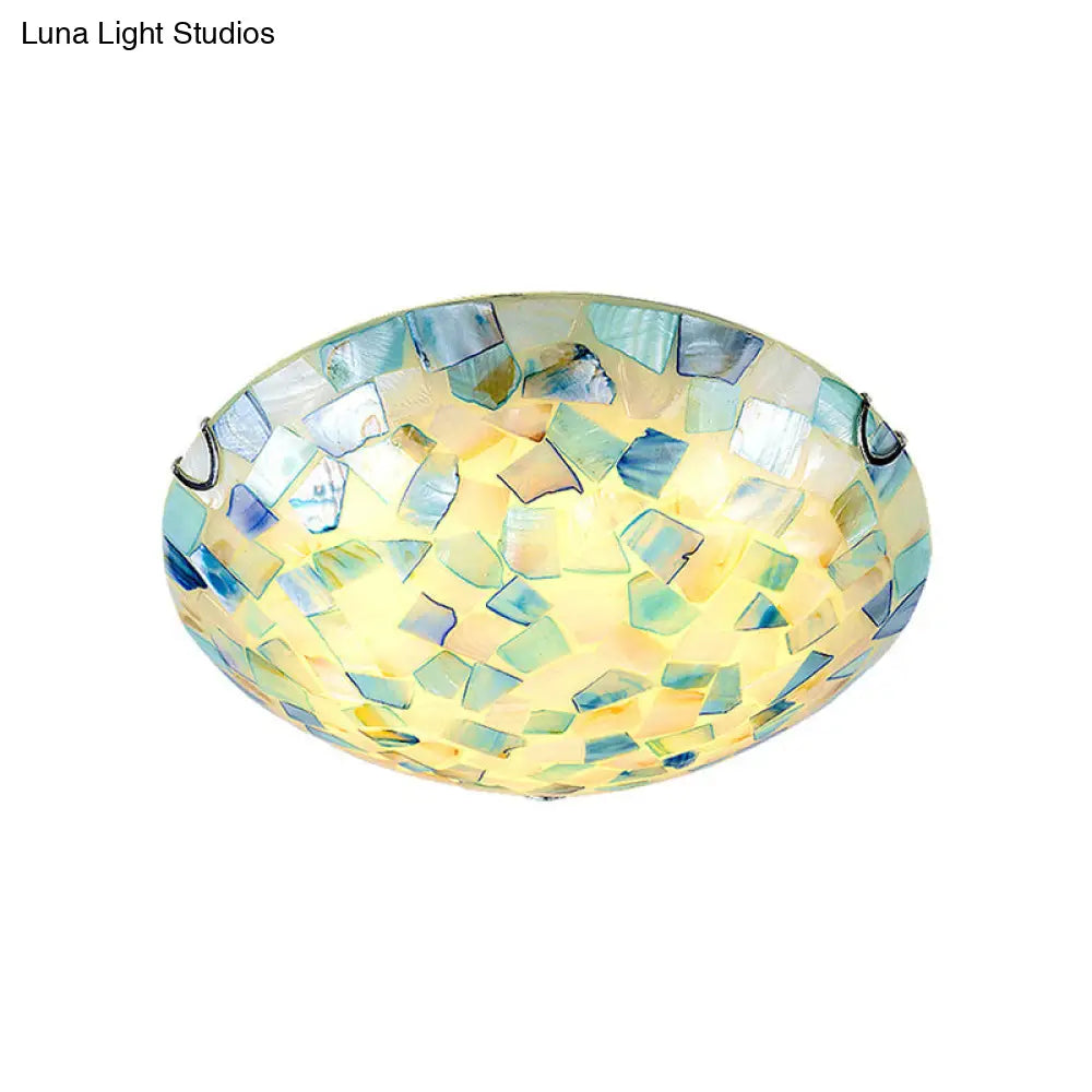 Coastal Ceiling Light with Handcrafted Mother-of-Pearl Inlay for Bedroom | Oceanfront Flush Mount Fixture in Stained Glass Aesthetic