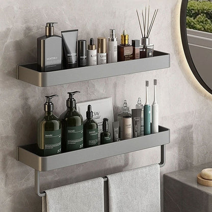 Metal Bathroom Organizer Shelf Gray 12-Inch Shower Caddy Wall-Mount Storage Rack for Shampoo Toiletries & Towels Space-Saving Modern Design
