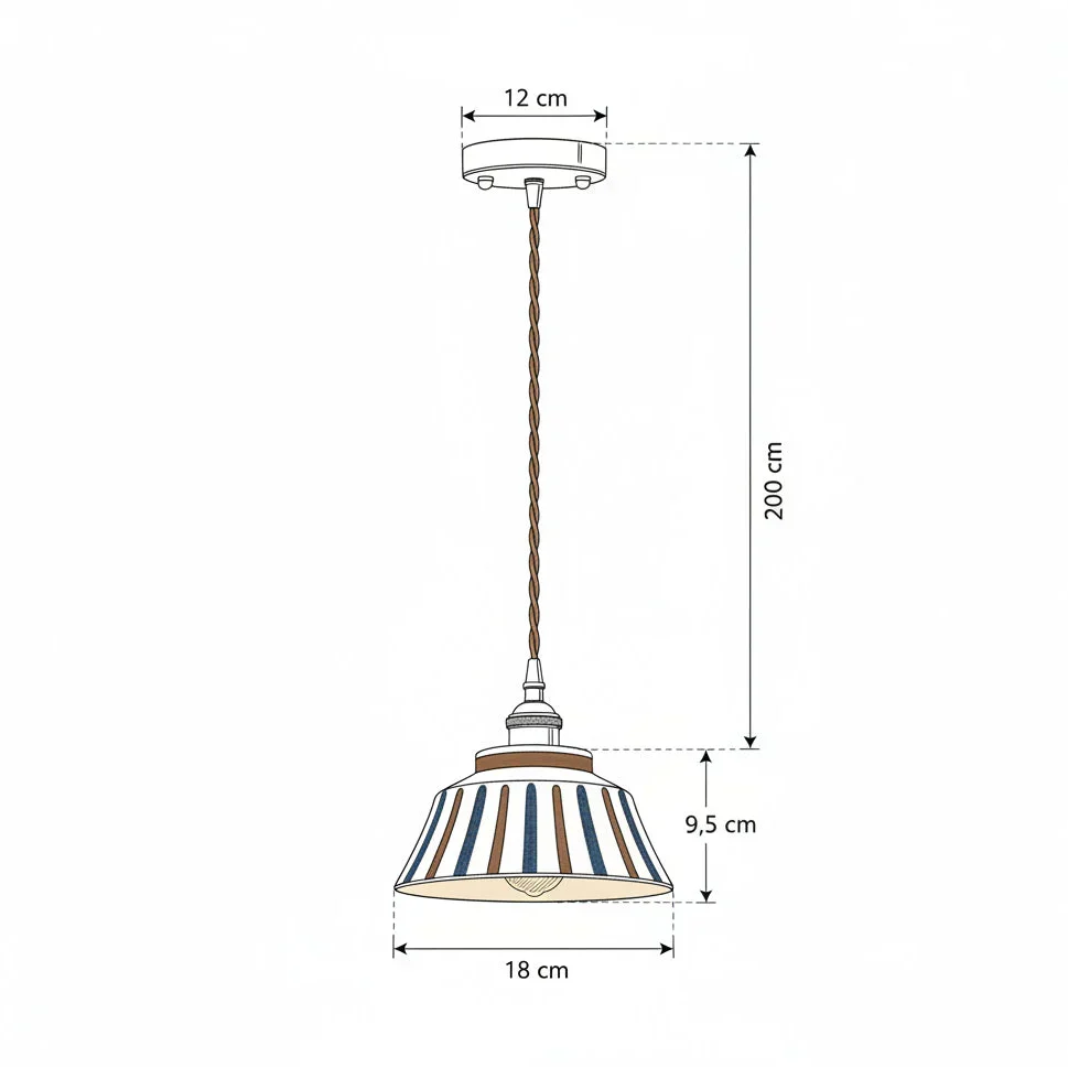 7-Inch Ceramic Hanging Lamp with Blue Stripe Pattern – Adjustable Cord Drop Light for Kitchen Island & Breakfast Bar