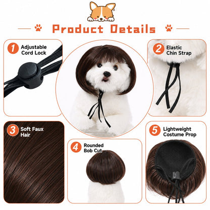Ortekor Funny Short Bob Pet Wig for Photos & Parties - Easy Costume Prop for Cats & Small Dogs