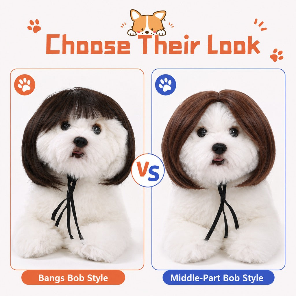 Ortekor Funny Short Bob Pet Wig for Photos & Parties - Easy Costume Prop for Cats & Small Dogs