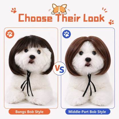 Ortekor Funny Short Bob Pet Wig for Photos & Parties - Easy Costume Prop for Cats & Small Dogs