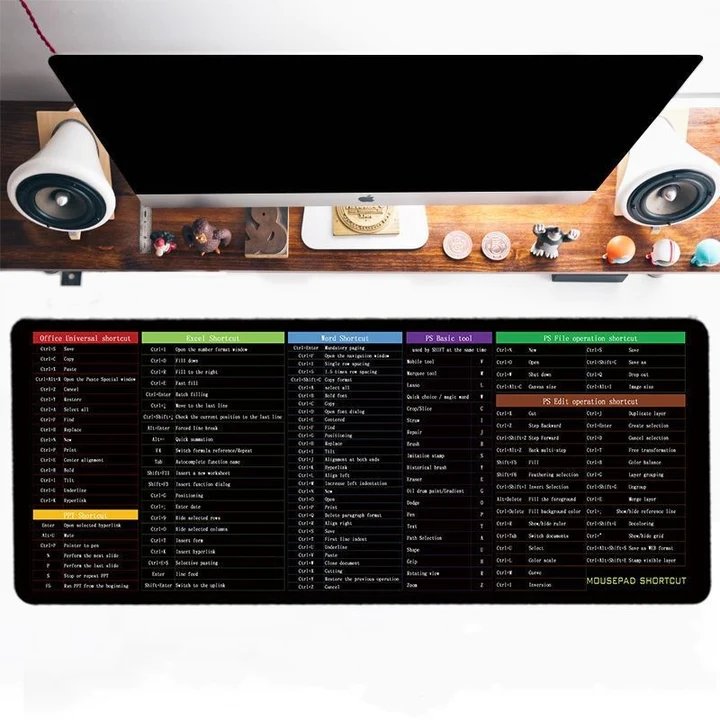 Computer Keyboard Shortcut Reference Desk Mat Extended Gaming Mouse Pad with Cheat Sheet Guide for Windows PC Office