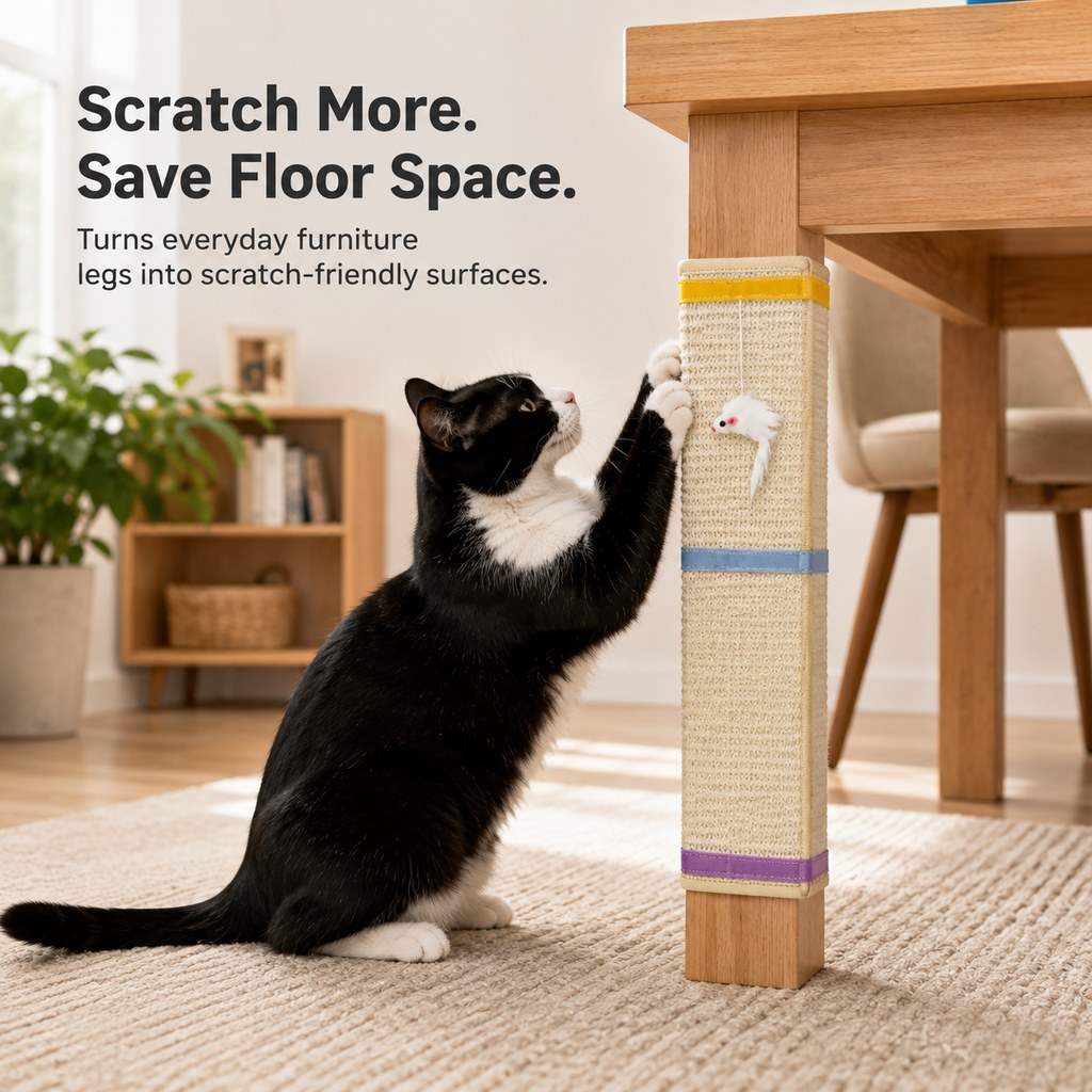 Ortekor Wrap-Around Sisal Cat Scratcher for Table Legs – Furniture Protector for Indoor Cats