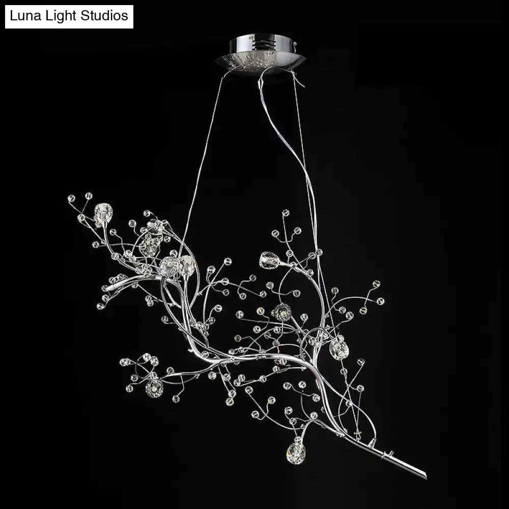 Modern Crystal Bead Chandelier 10-Light Metal Branch Ceiling Fixture for Dining Room & Living Room
