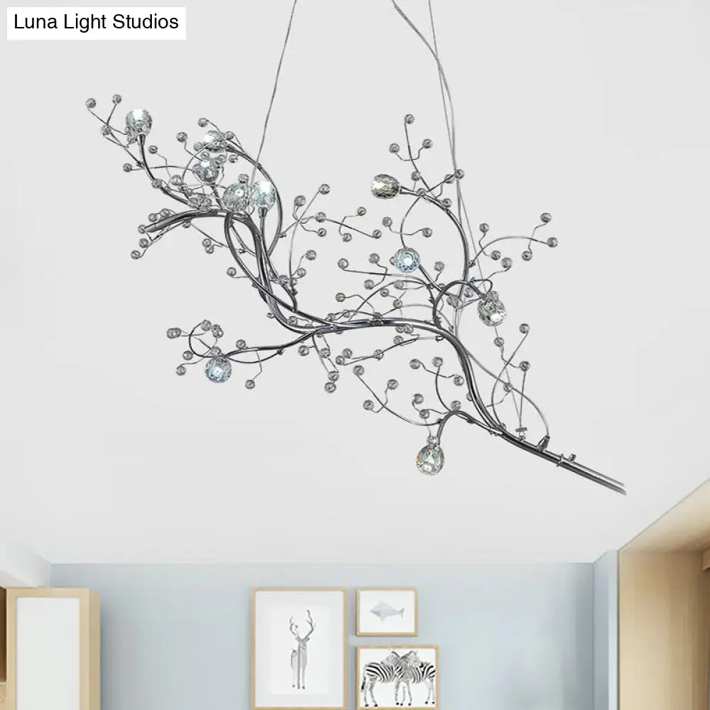 Modern Crystal Bead Chandelier 10-Light Metal Branch Ceiling Fixture for Dining Room & Living Room