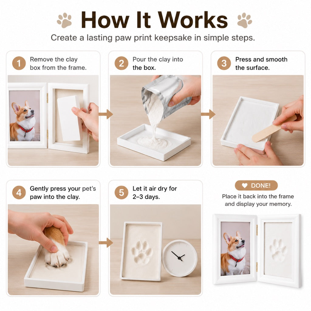 Ortekor Pet Paw Print Frame Kit for Dogs & Cats - DIY Keepsake Photo Frame for Home Display, First Paw Memories & Pet Loss Sympathy Gift