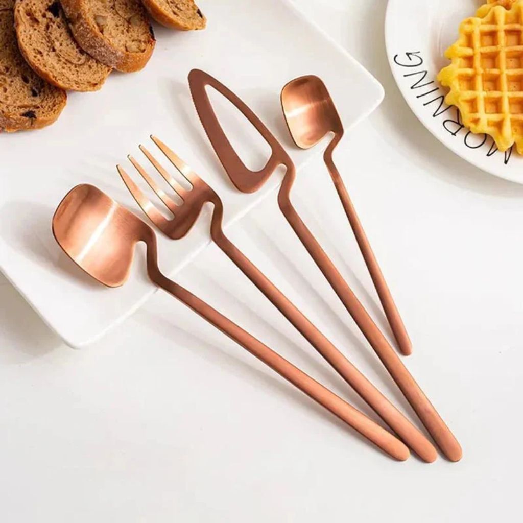 Dining Flatware Set 304 Stainless Steel Hollow Handle Fork Knife Spoon Service for 4 6 12 Modern Table Setting Silver Black Gold Rose Gold