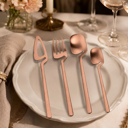 Dining Flatware Set 304 Stainless Steel Hollow Handle Fork Knife Spoon Service for 4 6 12 Modern Table Setting Silver Black Gold Rose Gold