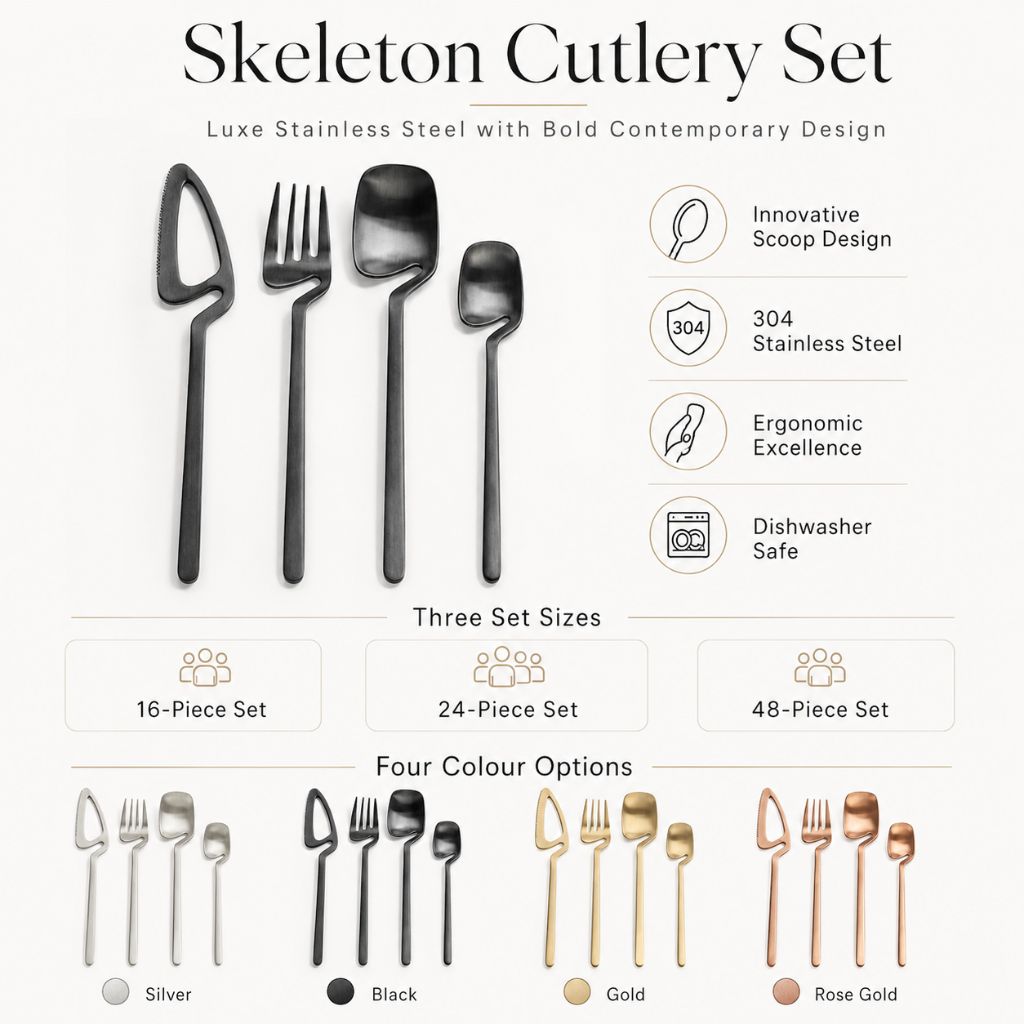 Dining Flatware Set 304 Stainless Steel Hollow Handle Fork Knife Spoon Service for 4 6 12 Modern Table Setting Silver Black Gold Rose Gold