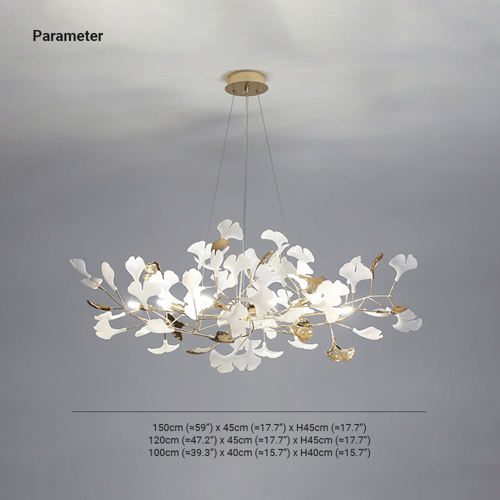 Ceramic Leaf Cluster Pendant Light with Adjustable Cord – Gold Metal Frame Multi-Bulb Chandelier for Dining Room, Living Room & Bedroom