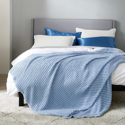 Cozy Haven | Manta de nido de abeja refrescante para cama queen, de algodón y bambú ligero | Manta de verano suave para personas calurosas