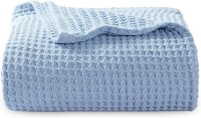 Pure Cotton Thermal Blanket – Queen 90×90 in – Textured Weave Layer for All Seasons – Lightweight & Breathable Throw for Bed or Sofa