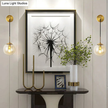 Contemporary Round Glass Wall Sconce | Modern Metal Orb Wall Fixture for Bedroom, Hallway, Foyer | E26 Base Socket | Available in Clear
