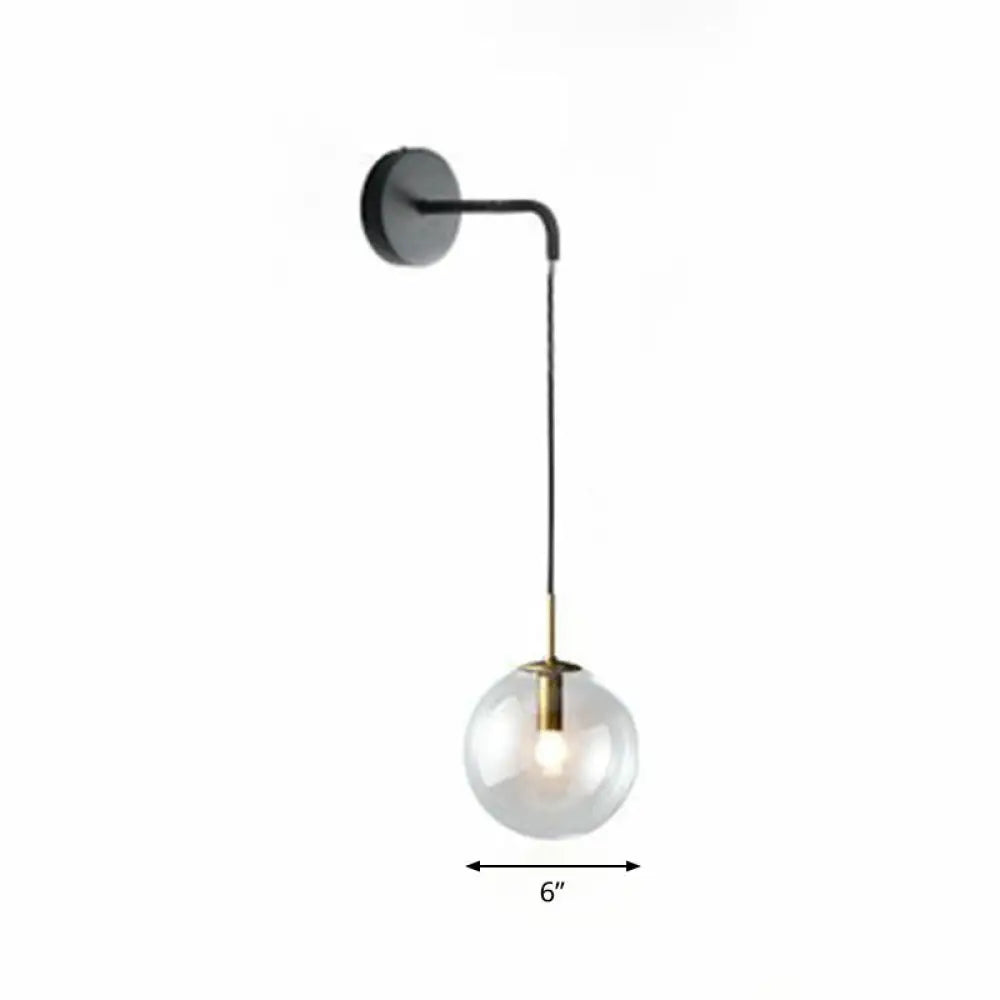 Contemporary Round Glass Wall Sconce | Modern Metal Orb Wall Fixture for Bedroom, Hallway, Foyer | E26 Base Socket | Available in Clear