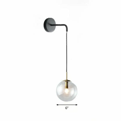 Contemporary Round Glass Wall Sconce | Modern Metal Orb Wall Fixture for Bedroom, Hallway, Foyer | E26 Base Socket | Available in Clear