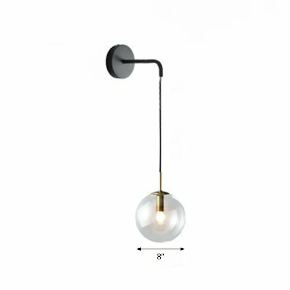 Contemporary Round Glass Wall Sconce | Modern Metal Orb Wall Fixture for Bedroom, Hallway, Foyer | E26 Base Socket | Available in Clear