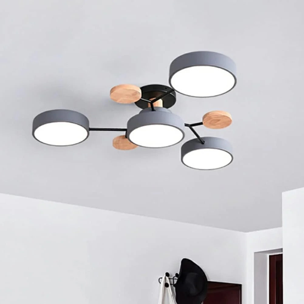 Semi-Flush Ring LED Ceiling Fixture – Multiple Rings, Iron & Acrylic, Dimmable Color Modes for Bedroom, Living Room & Hallway