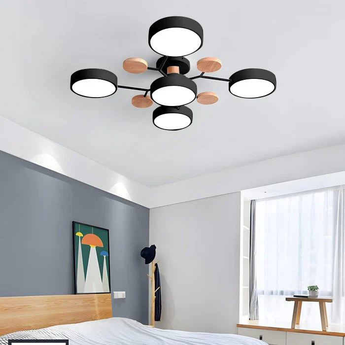 Semi-Flush Ring LED Ceiling Fixture – Multiple Rings, Iron & Acrylic, Dimmable Color Modes for Bedroom, Living Room & Hallway