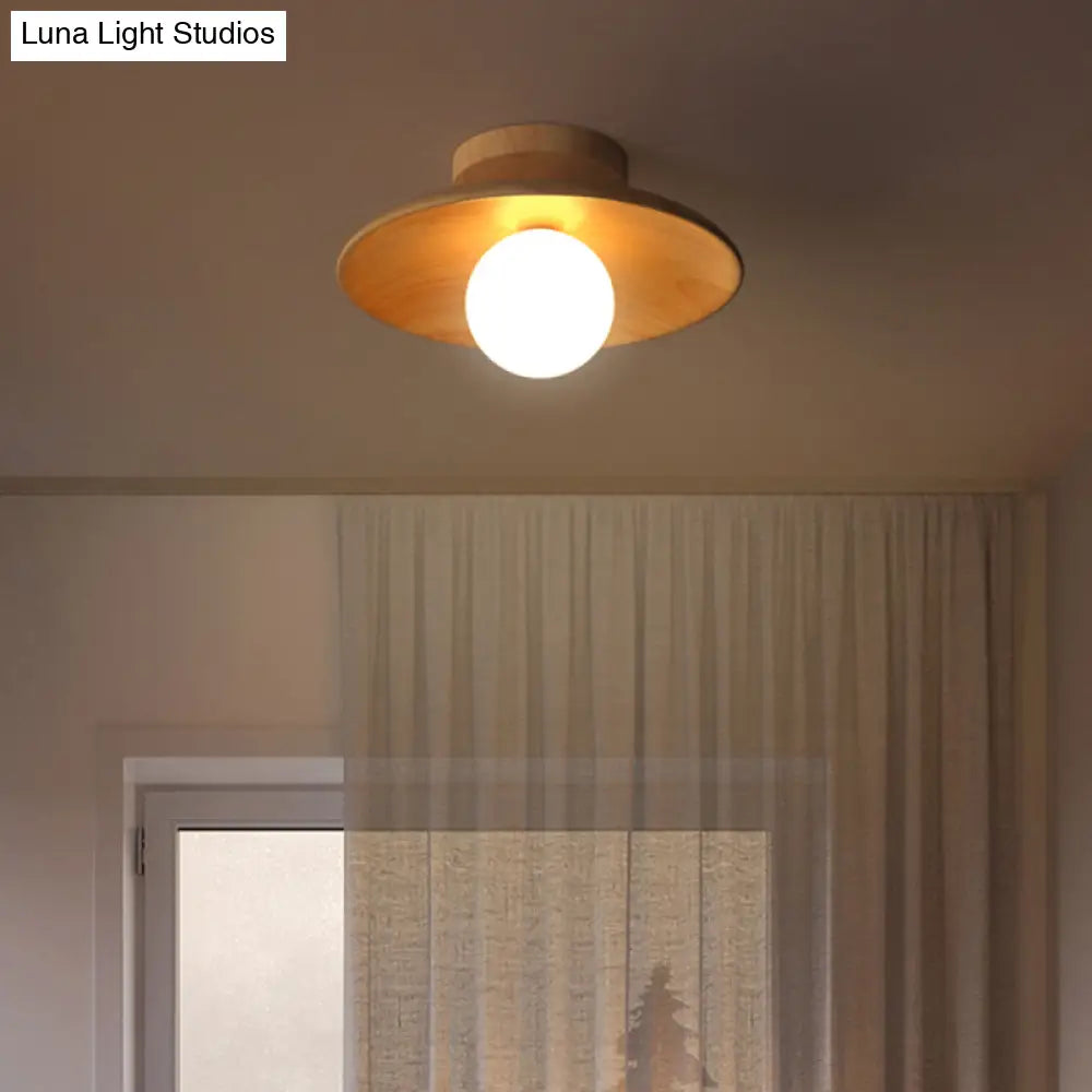 Wooden Semi-Flush Ceiling Lamp – Compact Round G9 Fixture for Hallways & Bedrooms – Mission-Style Recessed Design