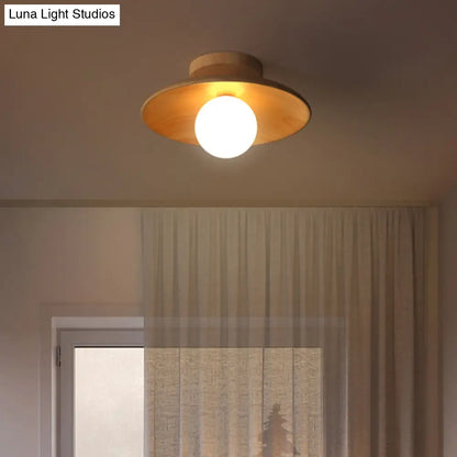 Wooden Semi-Flush Ceiling Lamp – Compact Round G9 Fixture for Hallways & Bedrooms – Mission-Style Recessed Design