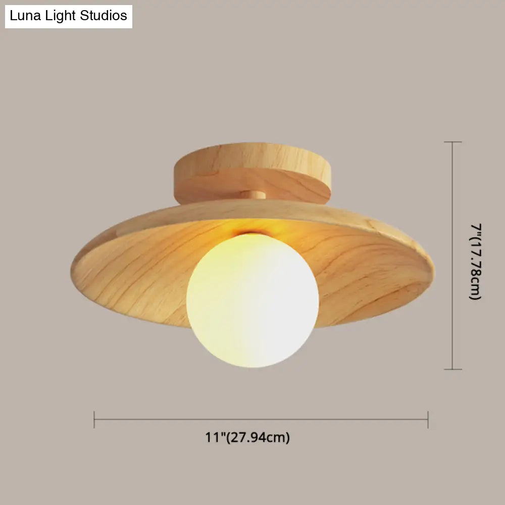 Wooden Semi-Flush Ceiling Lamp – Compact Round G9 Fixture for Hallways & Bedrooms – Mission-Style Recessed Design