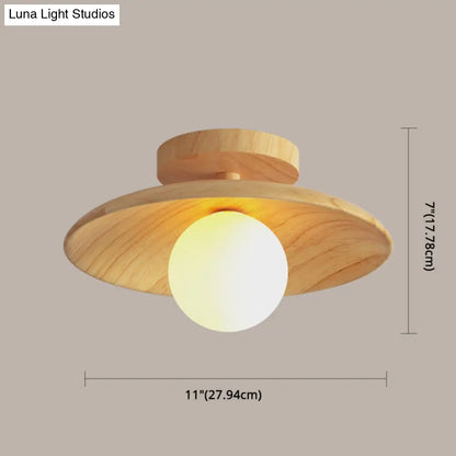 Wooden Semi-Flush Ceiling Lamp – Compact Round G9 Fixture for Hallways & Bedrooms – Mission-Style Recessed Design