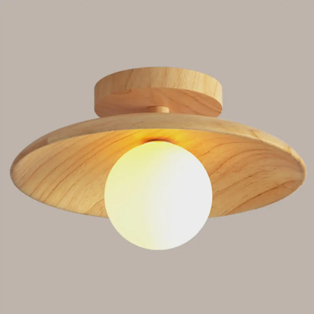 Wooden Semi-Flush Ceiling Lamp – Compact Round G9 Fixture for Hallways & Bedrooms – Mission-Style Recessed Design