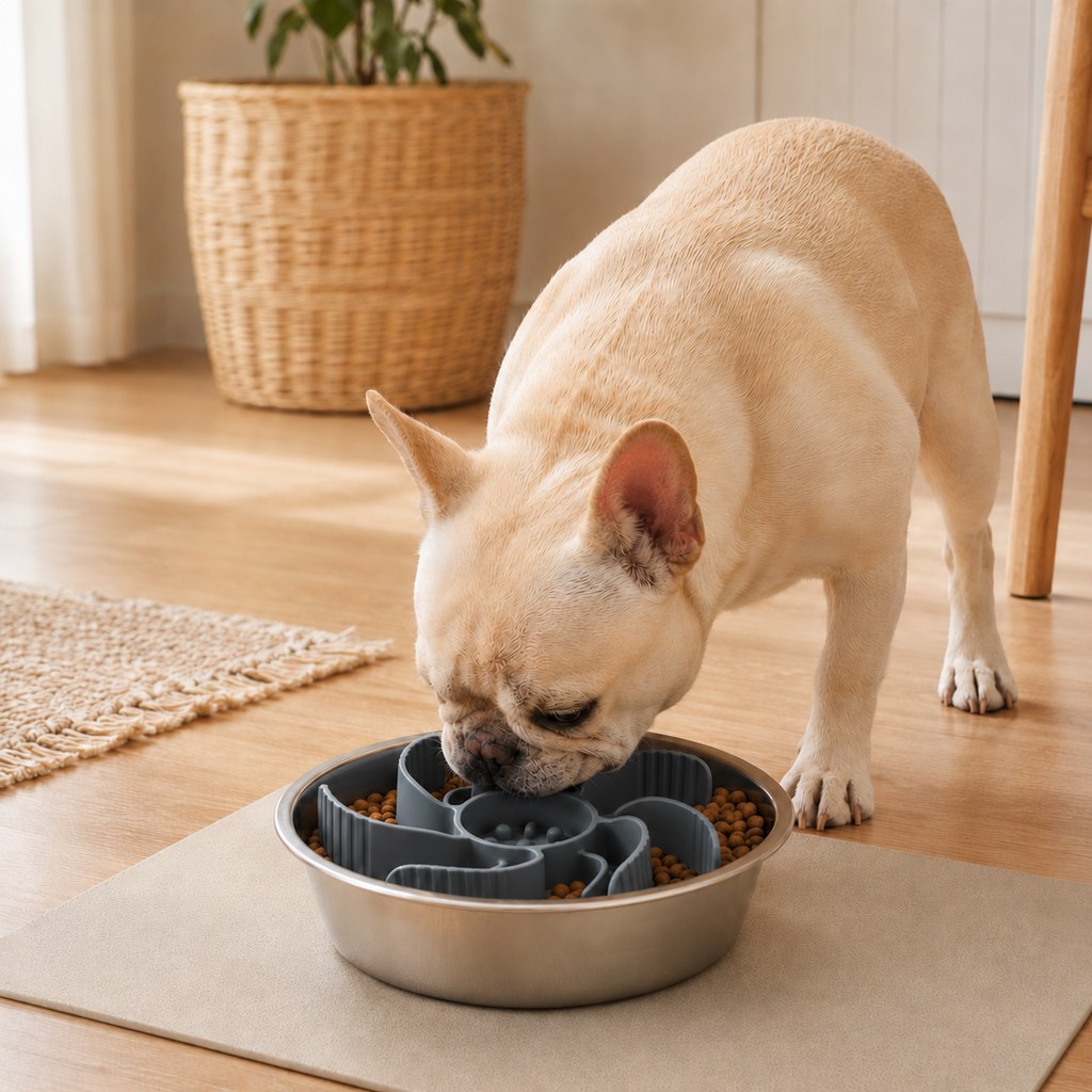 Ortekor Cut-to-Fit Slow Feeder Insert & Stainless Steel Bowl Set for Fast-Eating Dogs & Cats