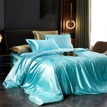 100% Mulberry Silk Sheet Set – Full Bed Ensemble with Duvet Cover, Fitted Sheet & Pillowcases for Cool, Luxurious Sleep