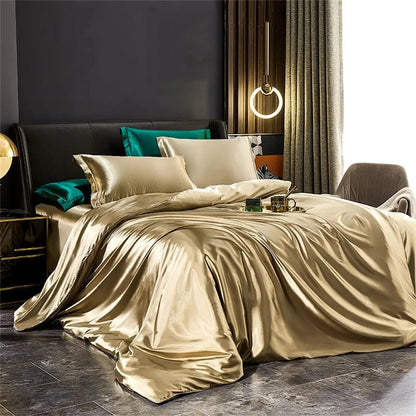 100% Mulberry Silk Sheet Set – Full Bed Ensemble with Duvet Cover, Fitted Sheet & Pillowcases for Cool, Luxurious Sleep