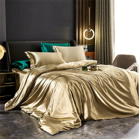 100% Mulberry Silk Sheet Set – Full Bed Ensemble with Duvet Cover, Fitted Sheet & Pillowcases for Cool, Luxurious Sleep