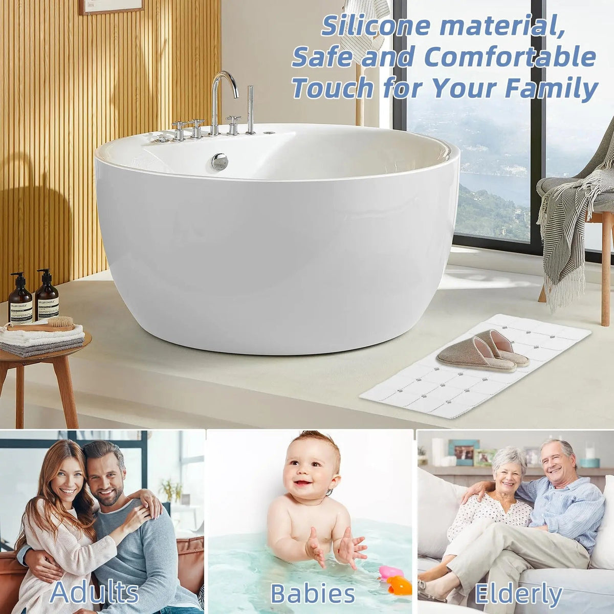Non-Slip Silicone Shower Mat with Suction Cups – Foldable Bathtub Safety Mat for Wet Surfaces, Quick-Dry Design for Everyday Use