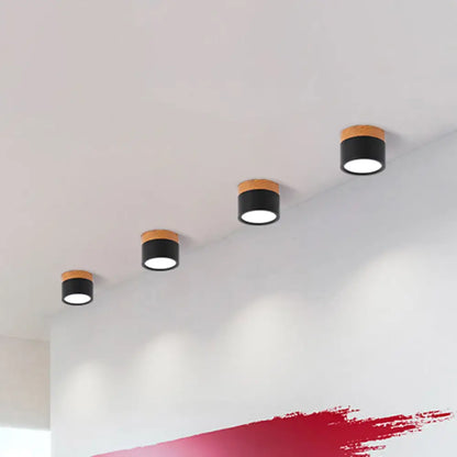 Compact Round Ceiling Light Fixture with Metal & Wood Finish for Kitchen Hallway Bedroom Kids Room | Modern Low-Profile LED Flush Mount