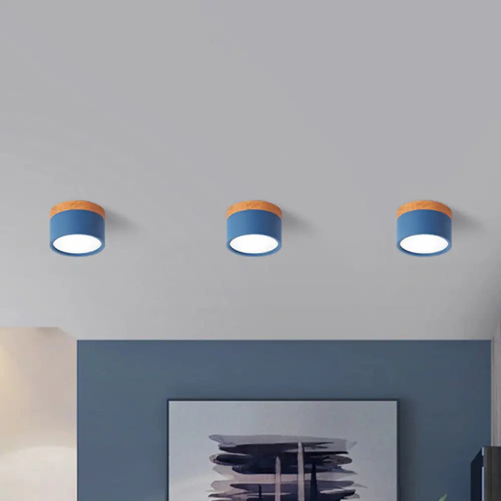 Compact Round Ceiling Light Fixture with Metal & Wood Finish for Kitchen Hallway Bedroom Kids Room | Modern Low-Profile LED Flush Mount