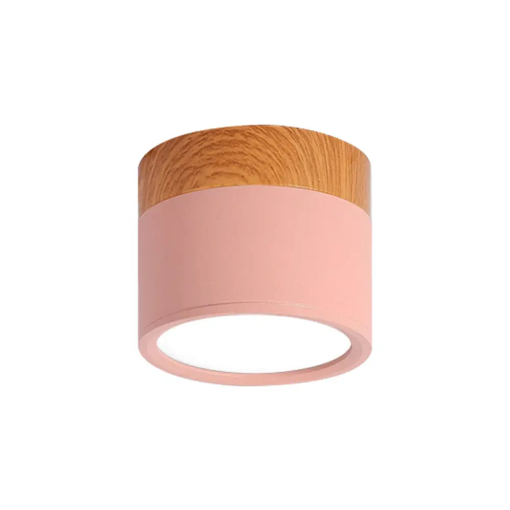 Compact Round Ceiling Light Fixture with Metal & Wood Finish for Kitchen Hallway Bedroom Kids Room | Modern Low-Profile LED Flush Mount