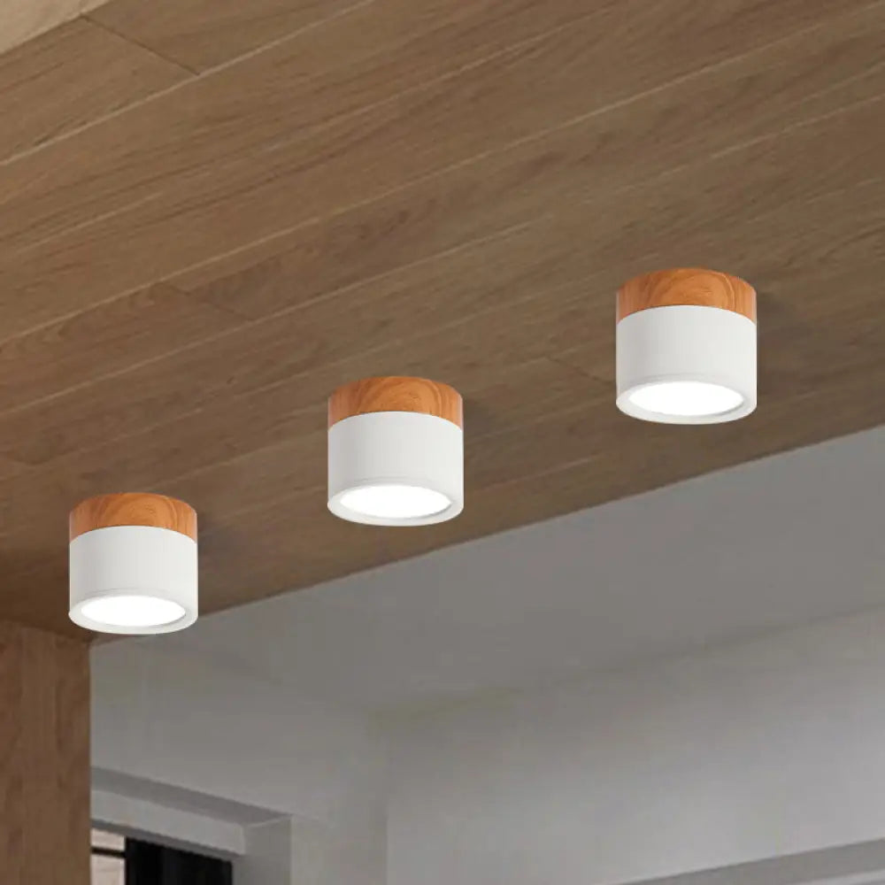 Compact Round Ceiling Light Fixture with Metal & Wood Finish for Kitchen Hallway Bedroom Kids Room | Modern Low-Profile LED Flush Mount
