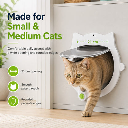 Ortekor 4-Way Locking Interior Cat Door for Litter Box Cabinets & Rooms - Private Access Without Door Scratching