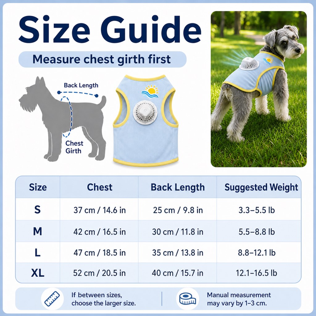 Ortekor Cooling Fan Dog Summer Vest for Walks & Outdoor Heat Relief - Lightweight Sun Shirt for Small & Medium Dogs