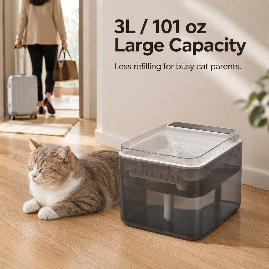 Ortekor Smart Auto-Lid Cat Water Fountain for Busy Cat Parents - 3L Cordless Pet Water Dispenser with Dust Cover, Motion Sensor & Type-C Charging