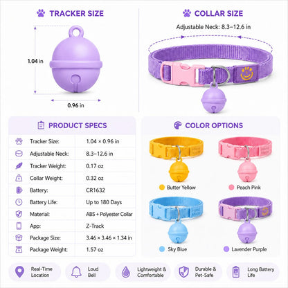 Ortekor Smart Pet Tracker Bell Collar for Cats & Small Dogs - Find Hiding Pets Faster at Home, in the Yard & on Daily Walks