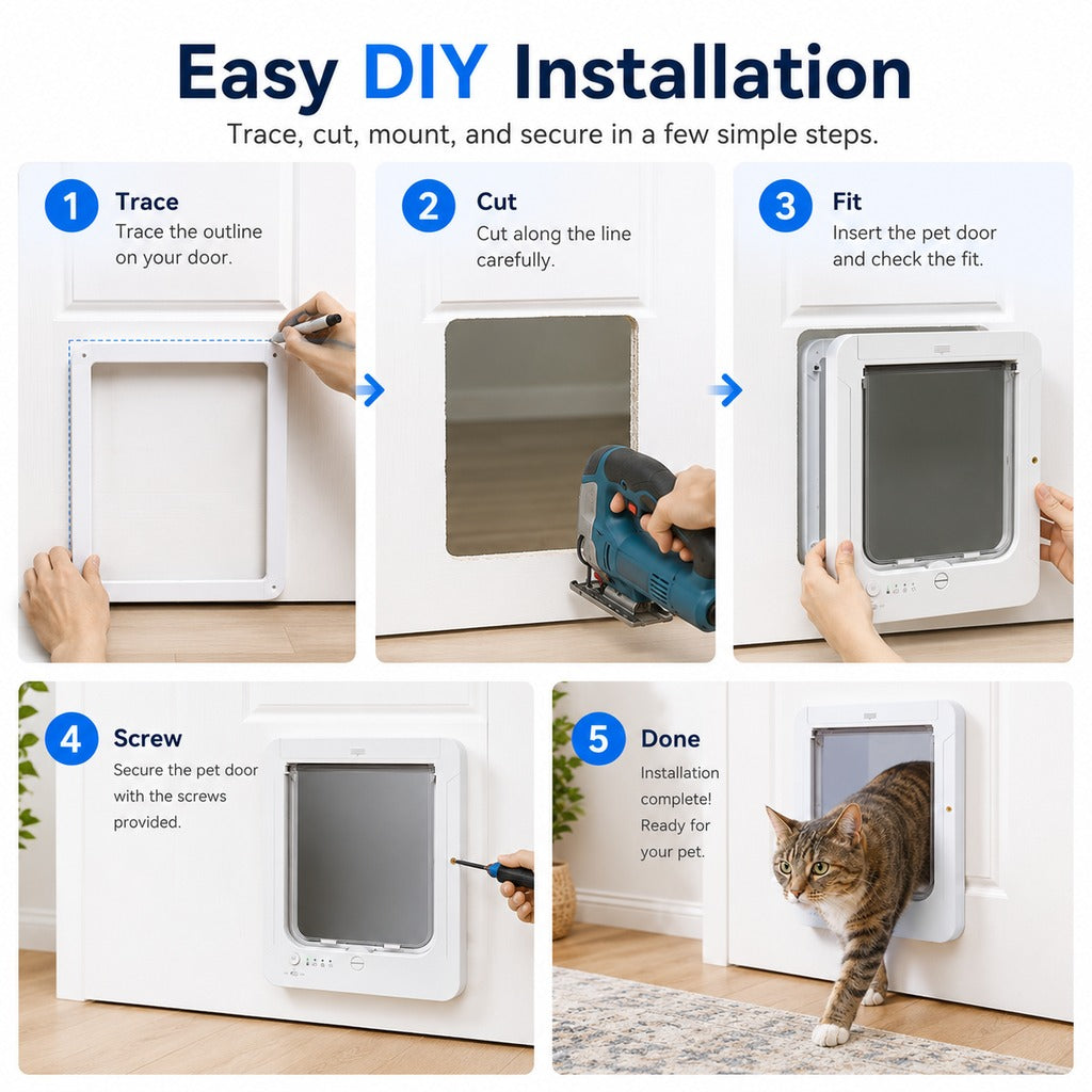 Ortekor Smart RFID Cat Door for Litter Rooms & Pet-Only Spaces - Selective Access Pet Door to Help Keep Unwanted Animals Out