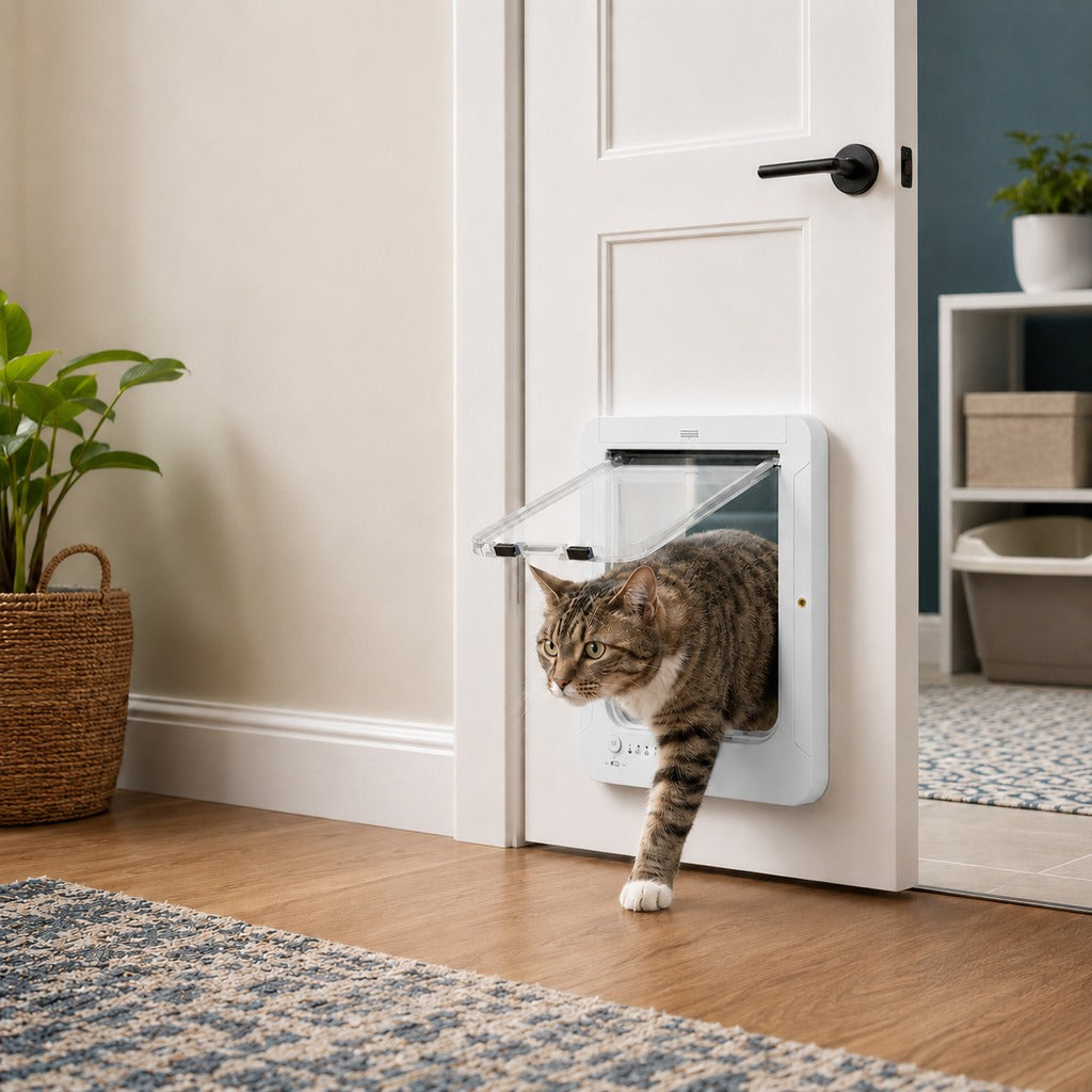 Ortekor Smart RFID Cat Door for Litter Rooms & Pet-Only Spaces - Selective Access Pet Door to Help Keep Unwanted Animals Out